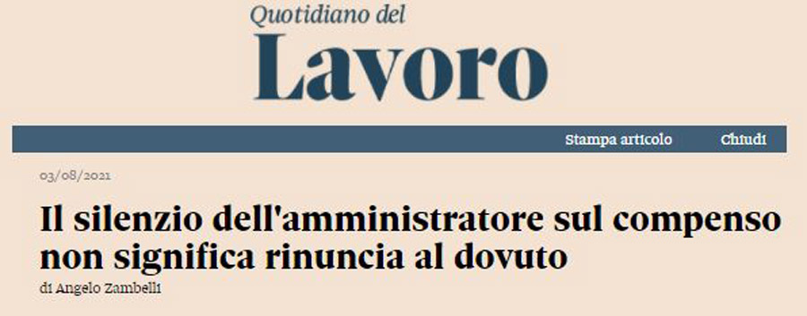 Il silenzio dell'amministratore sul compenso non significa rinuncia al dovuto