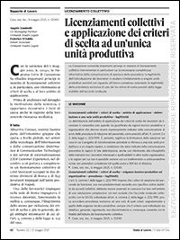 Licenziamenti collettivi e applicazione dei criteri di scelta ad un'unica unità produttiva