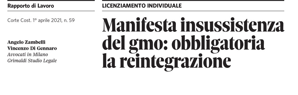 Manifesta insussistenza del GMO: obbligatoria la reintegrazione