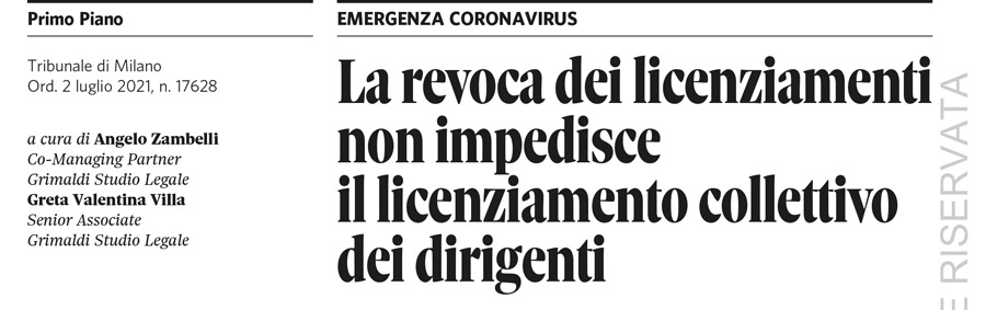 La revoca dei licenziamenti non impedisce il licenziamento collettivo dei dirigenti