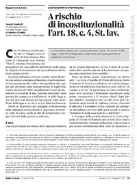 A rischio di incostituzionalità l'art.18, c.4, St. lav.