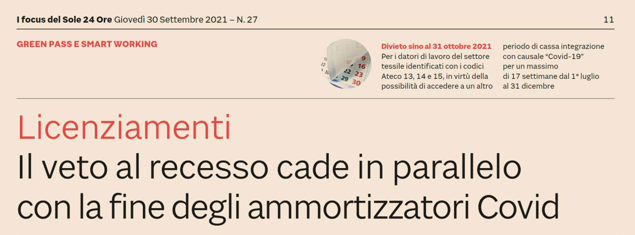 Il veto al recesso cade in parallelo con la fine degli ammortizzatori Covid