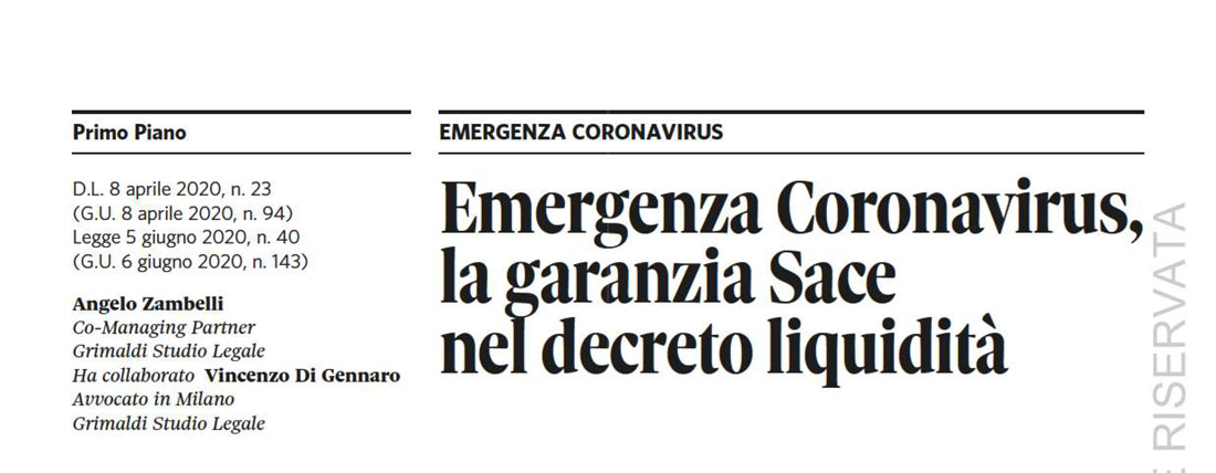 Emergenza Coronavirus, la garanzia Sace nel decreto liquidità