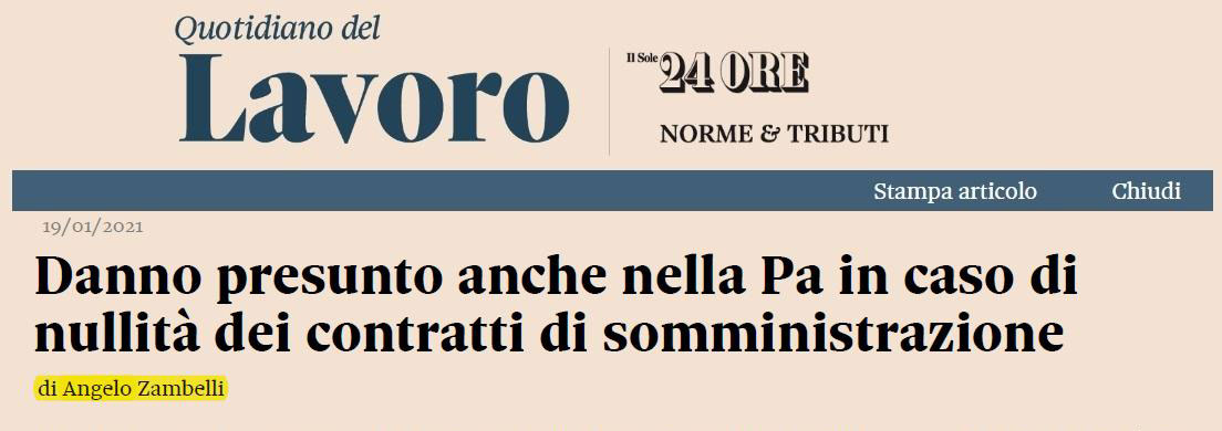 Danno presunto anche nella Pa in caso di nullità dei contratti di somministrazione