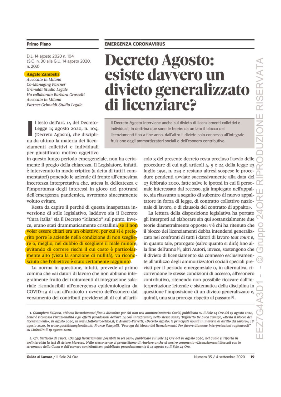 Decreto Agosto: esiste davvero un divieto generalizzato di licenziare?