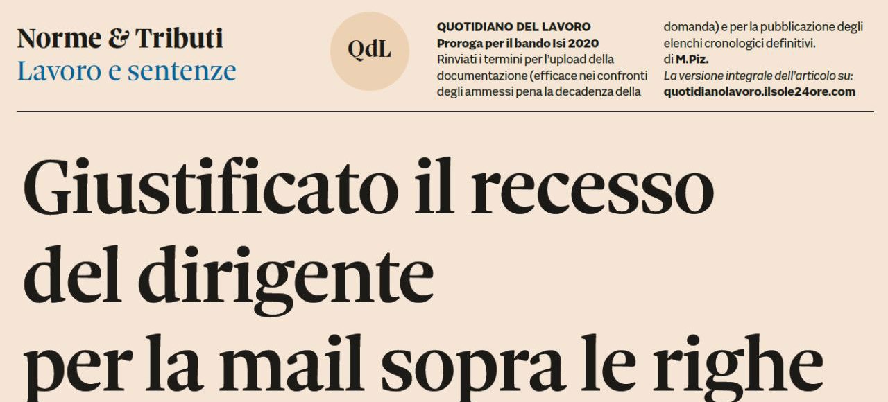 Giustificato il recesso del dirigente per la mail sopra le righe