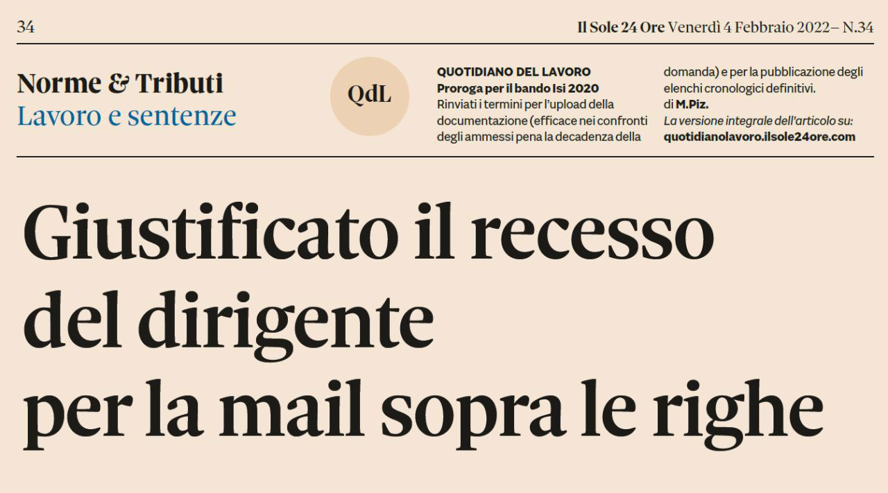 Giustificato il recesso del dirigente per la mail sopra le righe