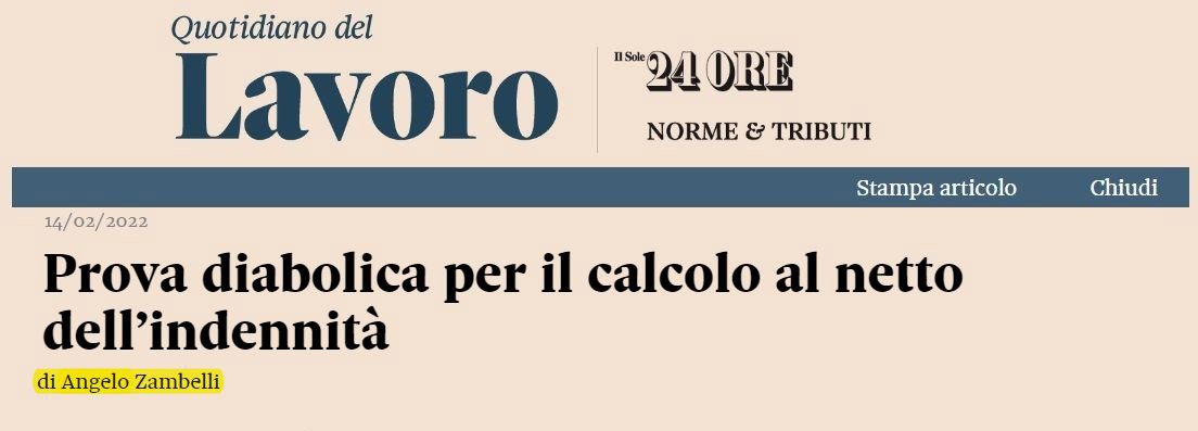 Prova diabolica per il calcolo al netto dell'indennità