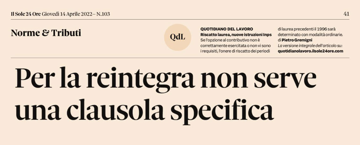 Per la reintegra non serve una clausola specifica