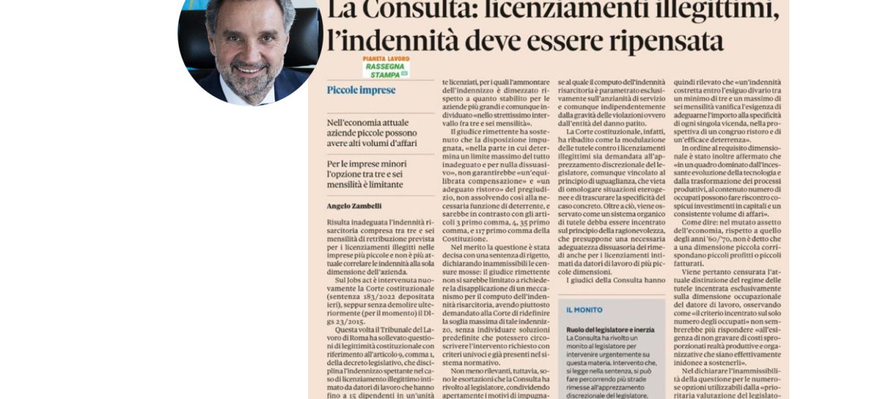 angelo zambelli licenziamento consulta