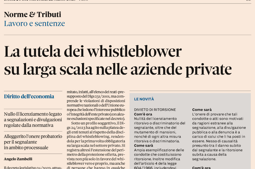 Zambelli tutela whistleblower